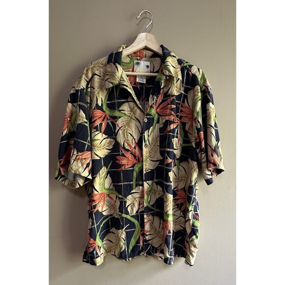 Banana Cabana Hawaiian Shirt 100% Silk Mens XL Tropical Button Up Short Sleeve - Picture 1 of 6